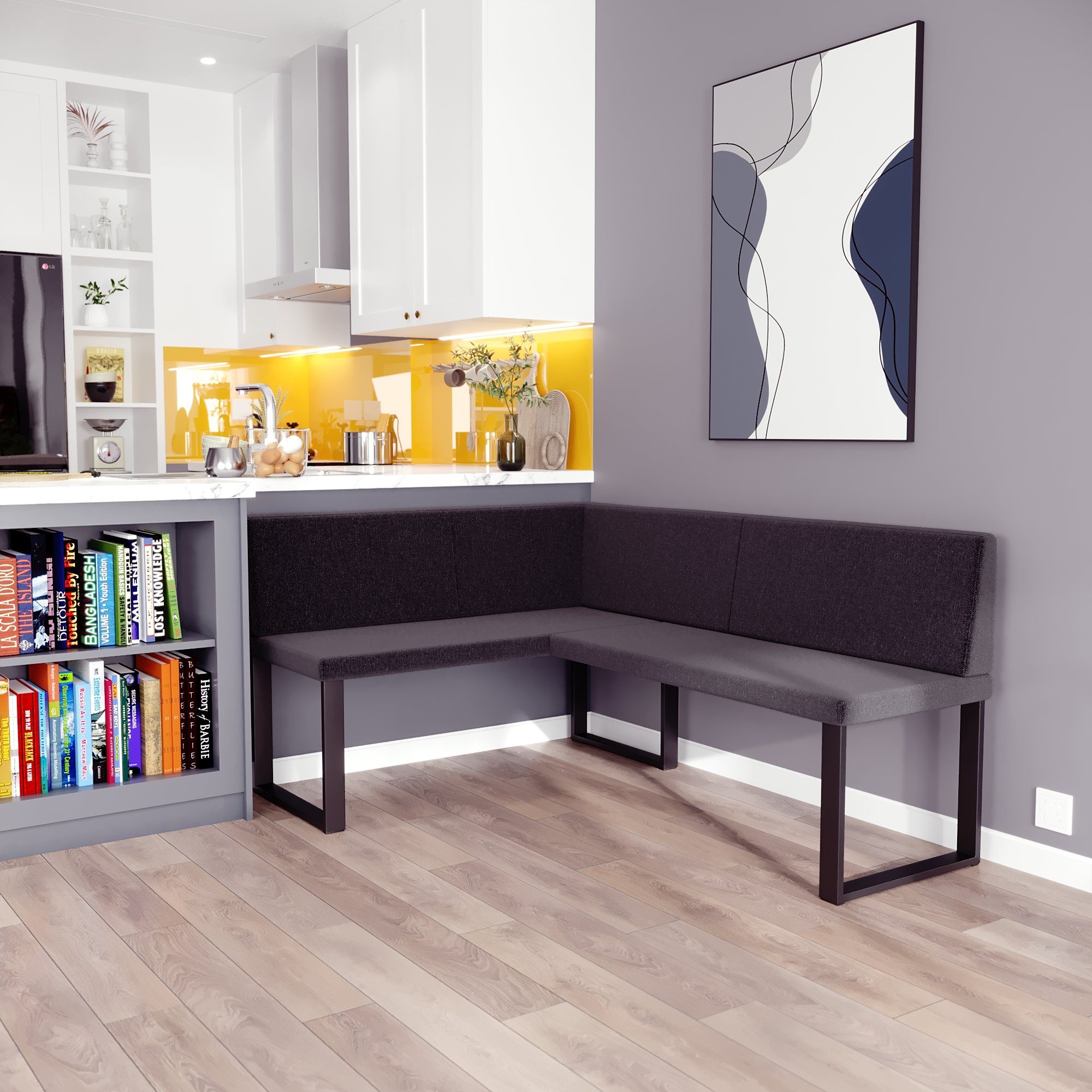 AN FURNITURE STORE Eckbank ALINA Metall, perfekt für Küche, Esszimmer, Wohnzimmer. Zwei Größen 128x168/142x196
