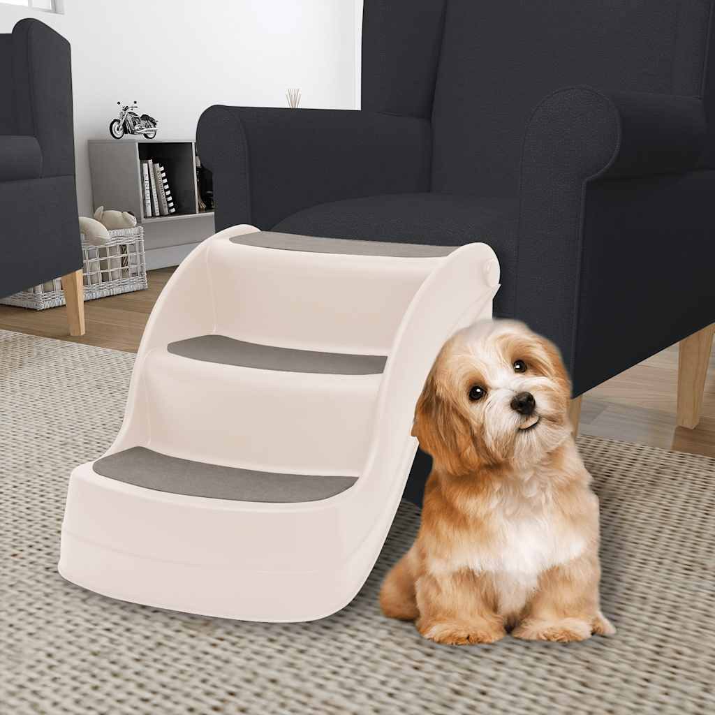 furnicato Haustiertreppe Hundetreppe Creme 38 x 50 x 38 cm - Klappbar und Rutschfest, Sicherer Haustieraufstieg mit Griffoberfläche für Sofa und Auto