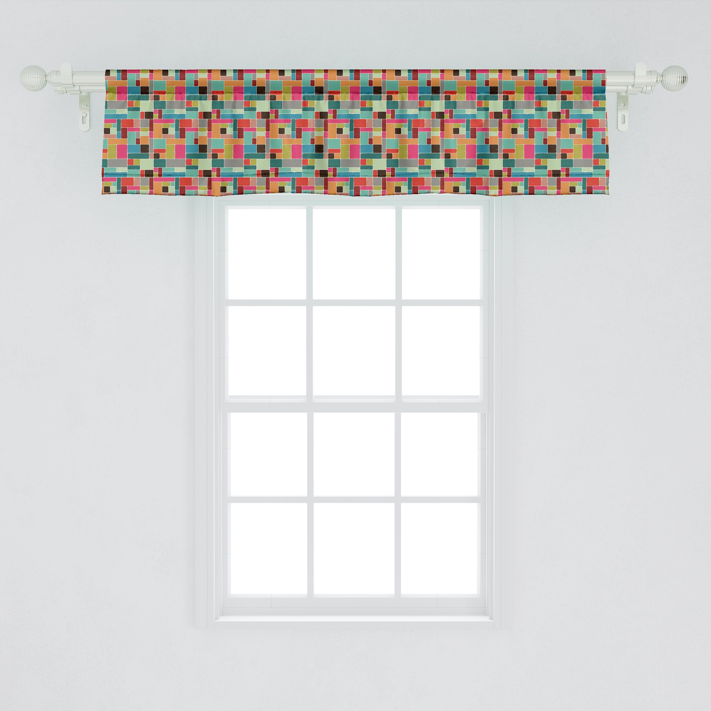 Scheibengardine Vorhang Volant für Stangentasche, Schlafzimmer Platz mit Bunt Fliesen- Abakuhaus, Microfaser, Geometrischer Küche Dekor