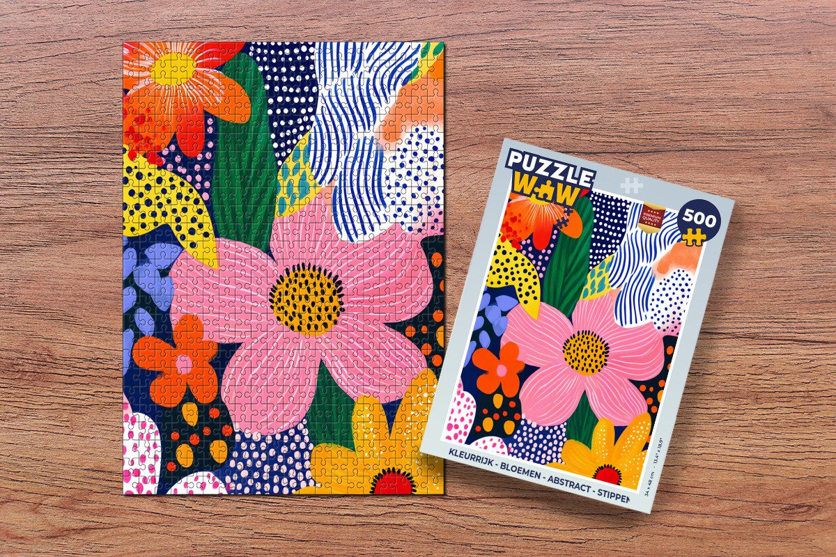 MuchoWow Puzzle Bunt - Blumen - Abstrakt - Punkte, 500 Puzzleteile, Foto-Puzzle, Bilderrätsel, Puzzlespiele, Spielzeug
