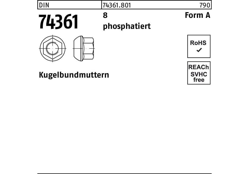 Sechskantmutter Kugelbundmutter DIN 74361 AM 18x1,5 SW24 8 phosphatiert