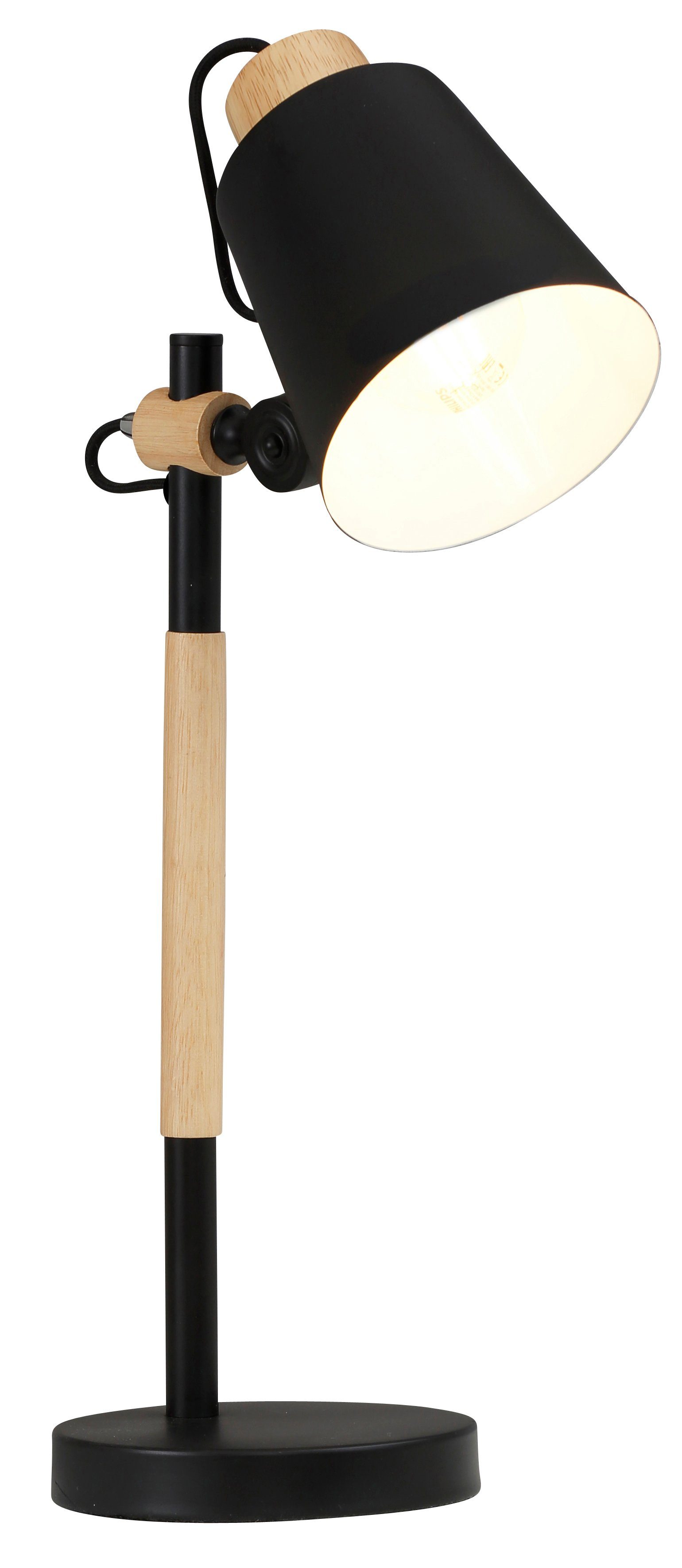 Tischlampe moderne Tischleuchte ohne Schirm Metall Design mit Holzfuß Desk Lamp 