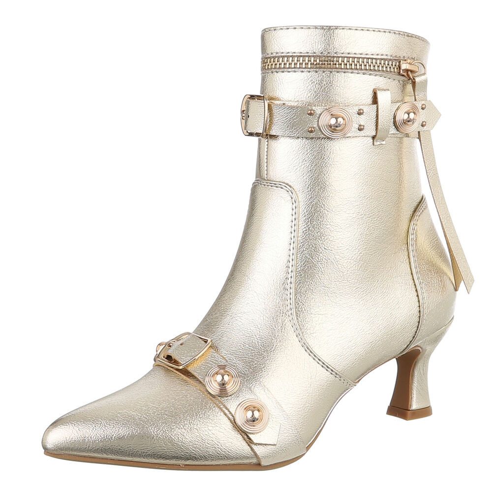 Ital-Design Damen Abendschuhe Party & Clubwear Stiefelette (87740195) Pfennig-/Stilettoabsatz Stiefeletten in Gold