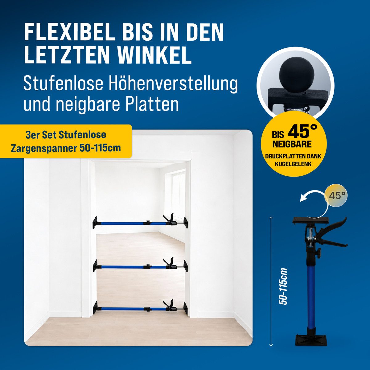 monzana Stützelement, Türspanner im 3er Set stufenlos höhenverstellbar 50-115cm bis 45°