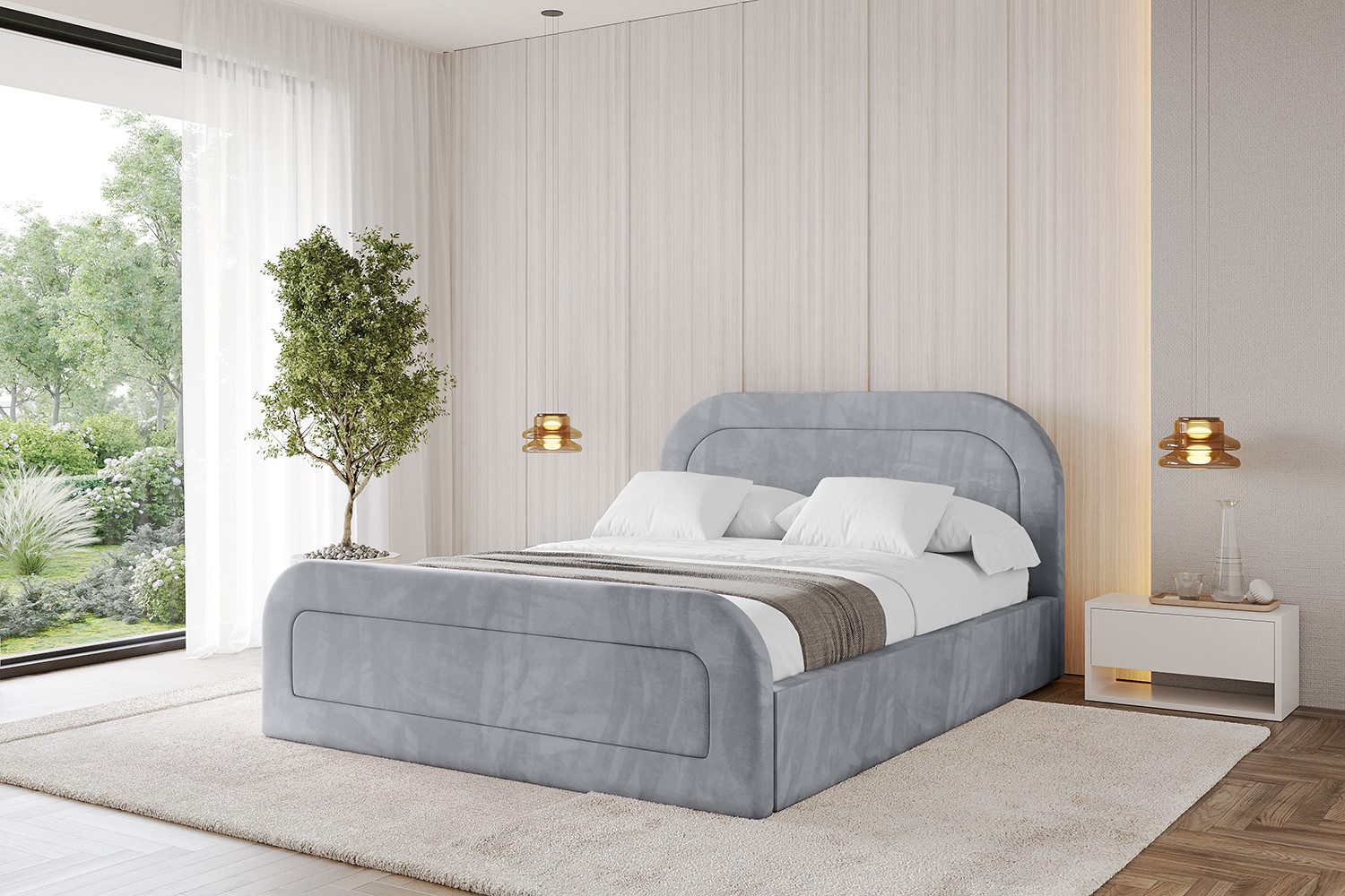 ALTDECOR Polsterbett LERAY-Z (Polsterbett mit Bettkasten und Lattenrost, Boxbett ohne Matratze), Doppelbett mit Stauraum, Bett mit Kopfteil
