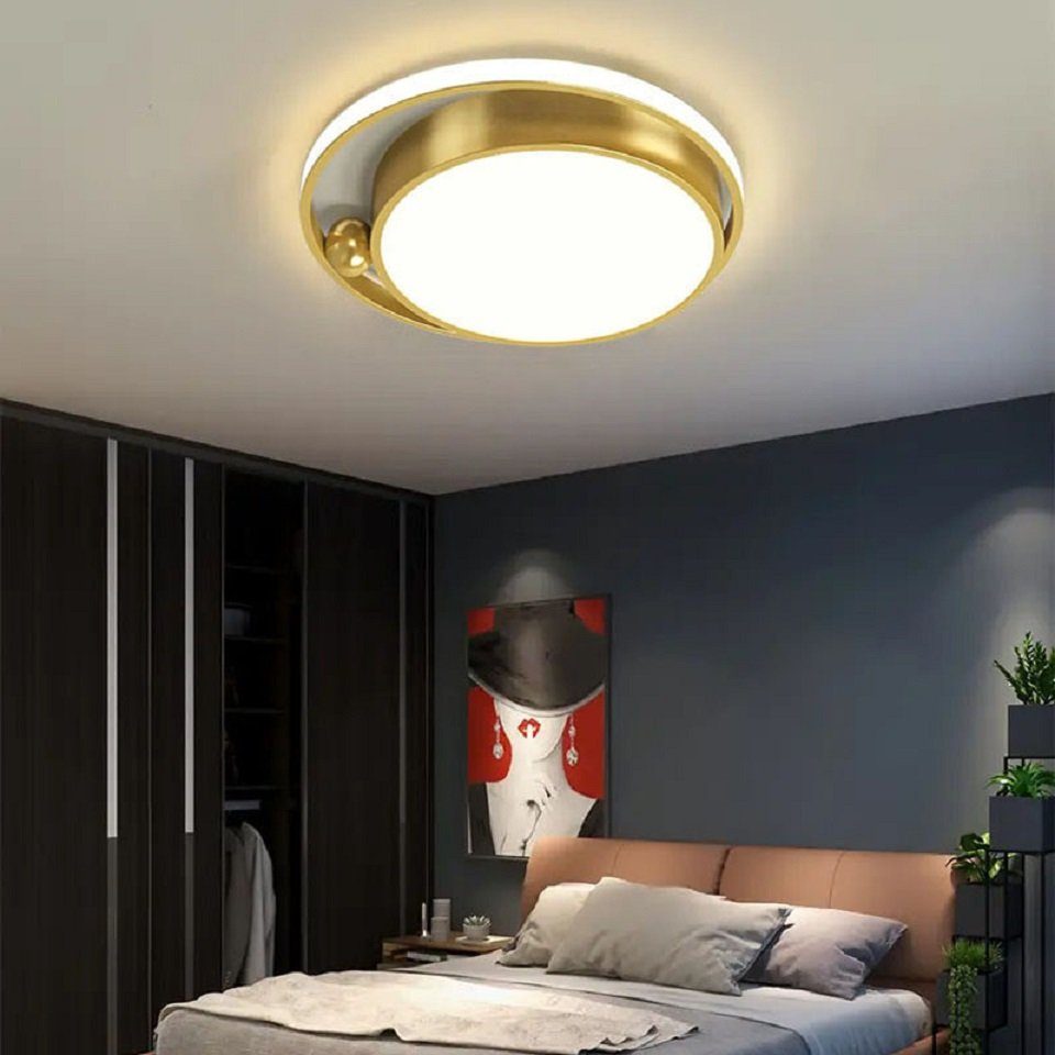 Daskoo Deckenleuchten 36W Rund 50cm LED Deckenlampe mit Fernbedienung Dimmbar Wohnzimmer, LED fest integriert, Neutralweiß, Warmweiß, Kaltweiß, LED Deckenleuchte stufenlos dimmbar Gold