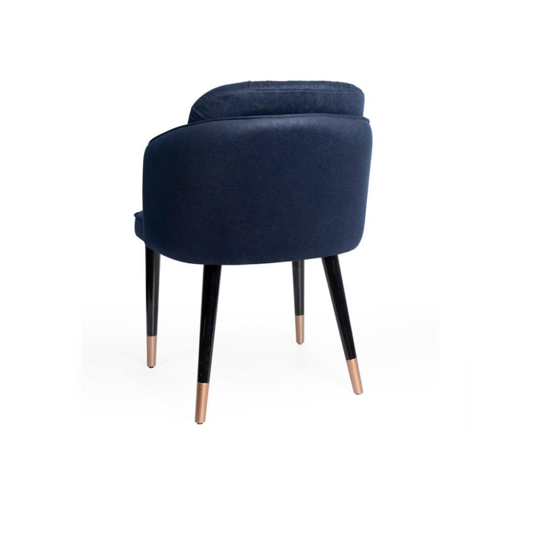 JVmoebel Stuhl, Klassischer Sitz Textil Polster Stuhl Modern Sessel Holz Blau Design