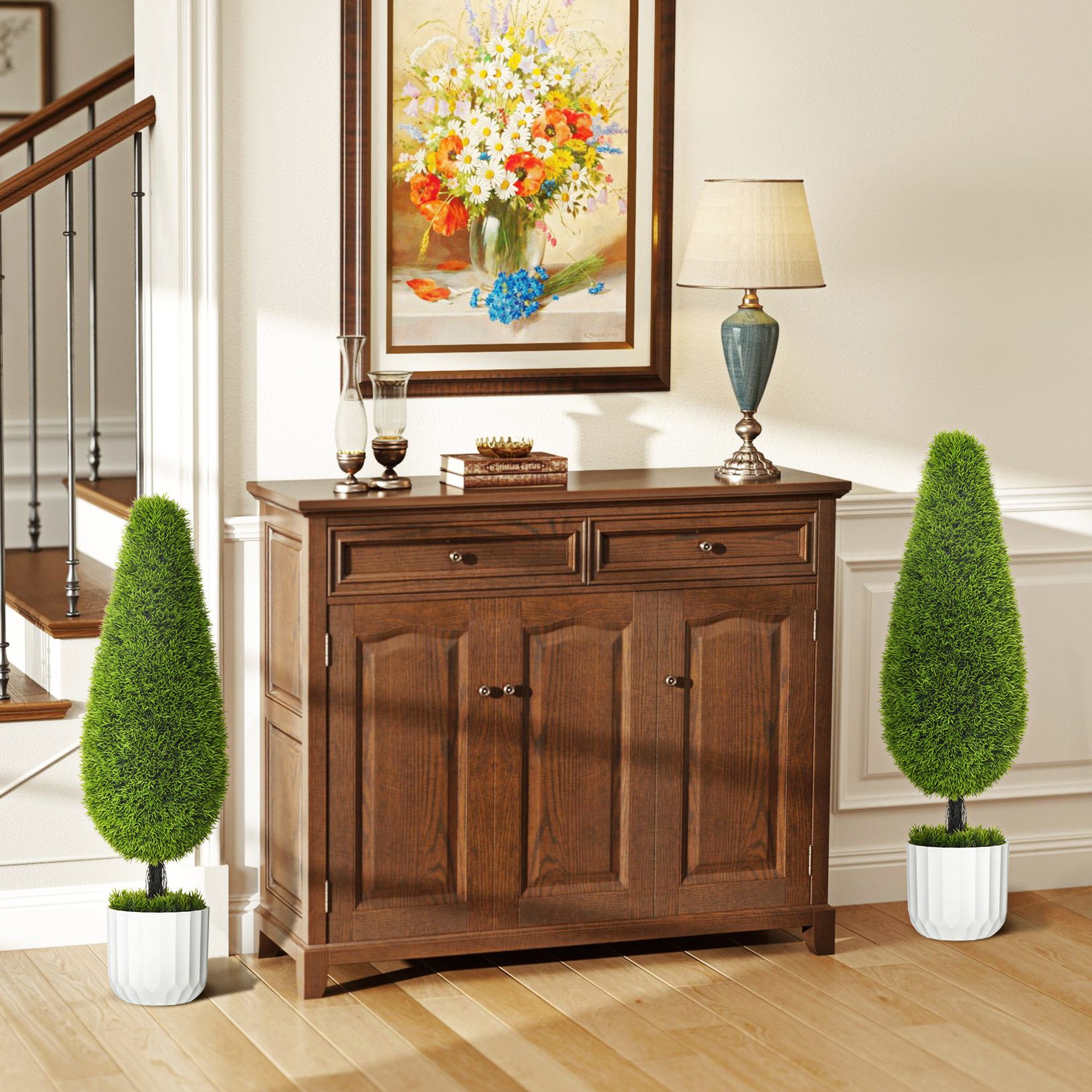 Kunstpflanze Zimmerpflanze mit Kunstmoos für Indoor, Outdoor Zypresse, HOMCOM, Höhe 90 cm, im Zementtopf