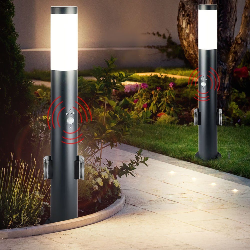 Edelstahl Design LED Außen Stand Leuchte mit Steckdosen Garten Steh Lampe Licht 