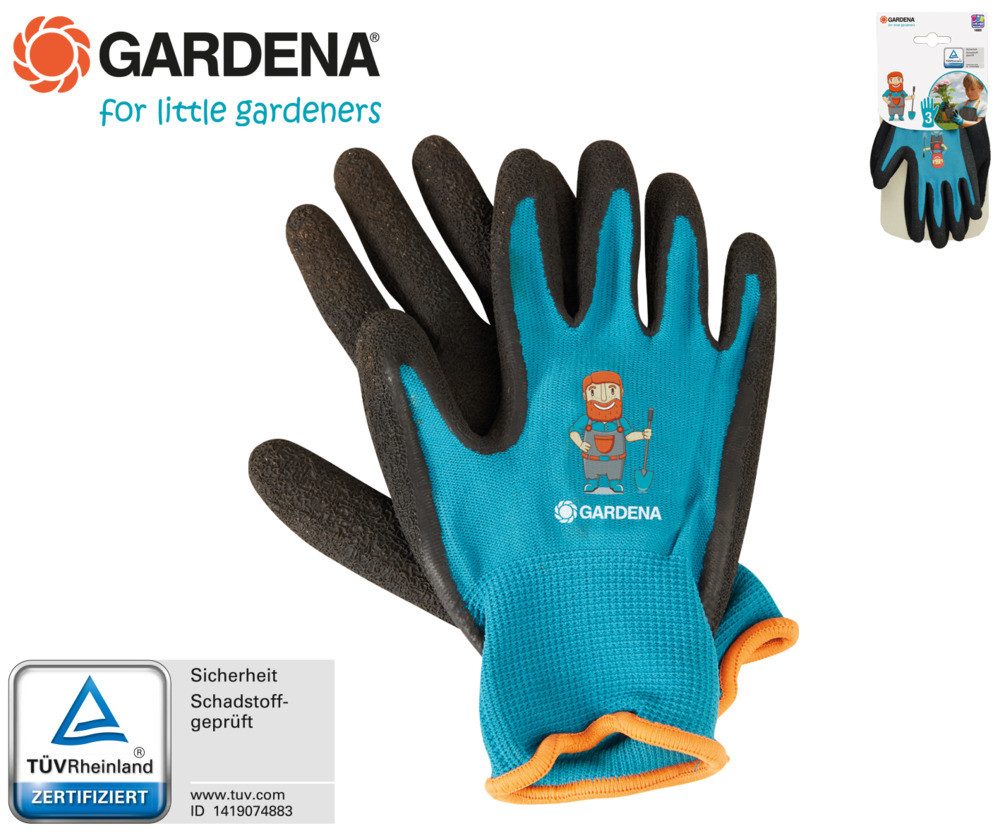 Happy People Gartenhandschuhe Gardena Kinderhandschuhe Gartenarbeit schwarz/blau/orange Größe 3