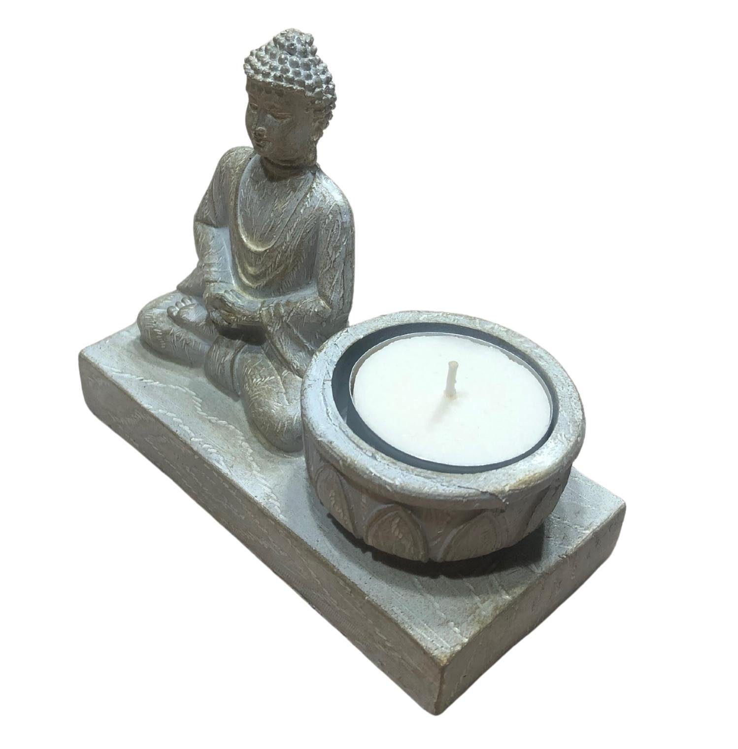 Radami Buddhafigur Buddha links Teelichthalter Kerzenhalter Halter Teelicht Kerzenständer