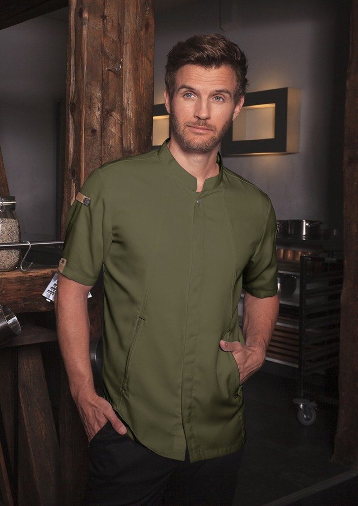 Karlowsky Fashion Kochjacke KARLOWSKY Herren Kochjacke GREEN Kurzarm Modern Fit Moosgrün
