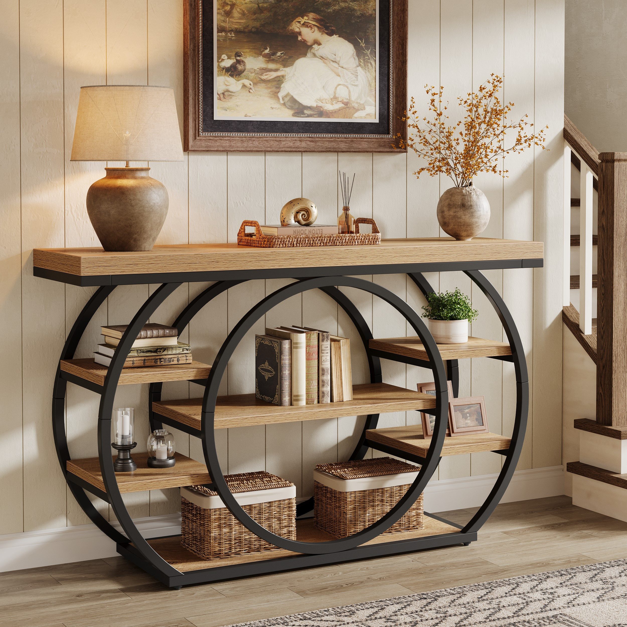 Tribesigns Konsolentisch 5-stufiger industrieller Eingangstisch mit Metallrahmen, Sofatisch