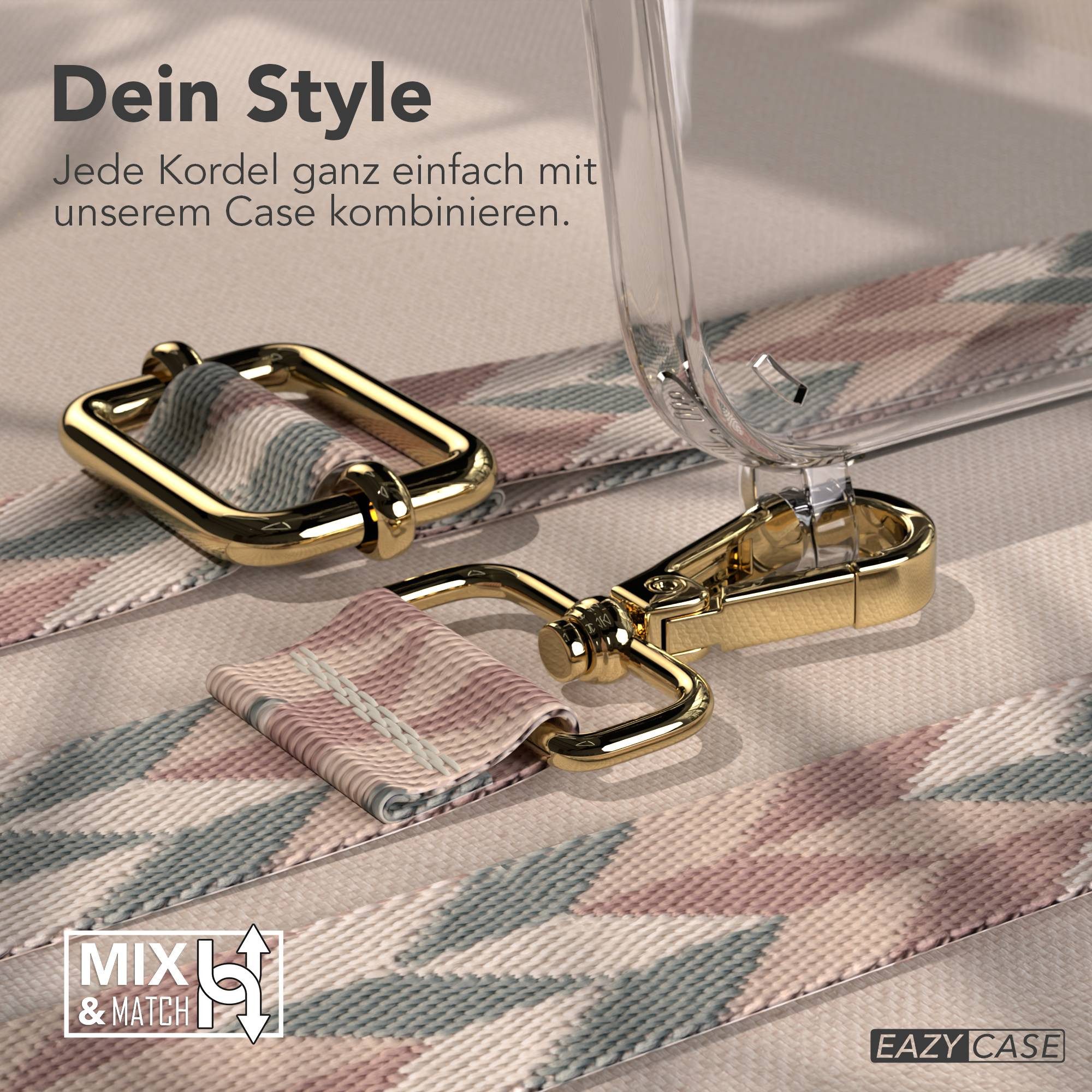 EAZY CASE Handykette Umhängeband für Apple iPhone 12 Pro Max 6,7 Zoll, Handyhülle mit Handyband Mint-Rosa Mix Crossbody