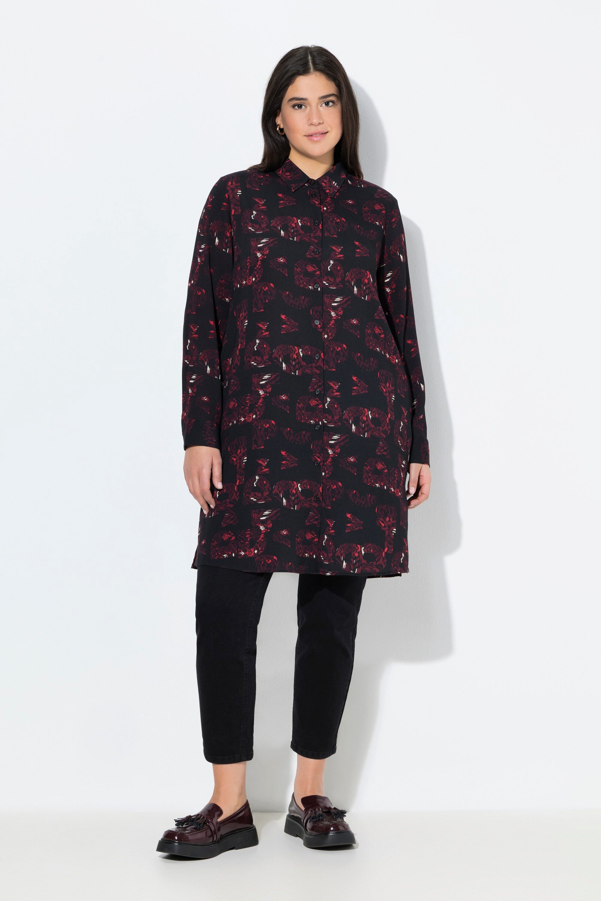 Ulla Popken Longbluse Longbluse Taschen A-Linie Hemdkragen Langarm günstig online kaufen