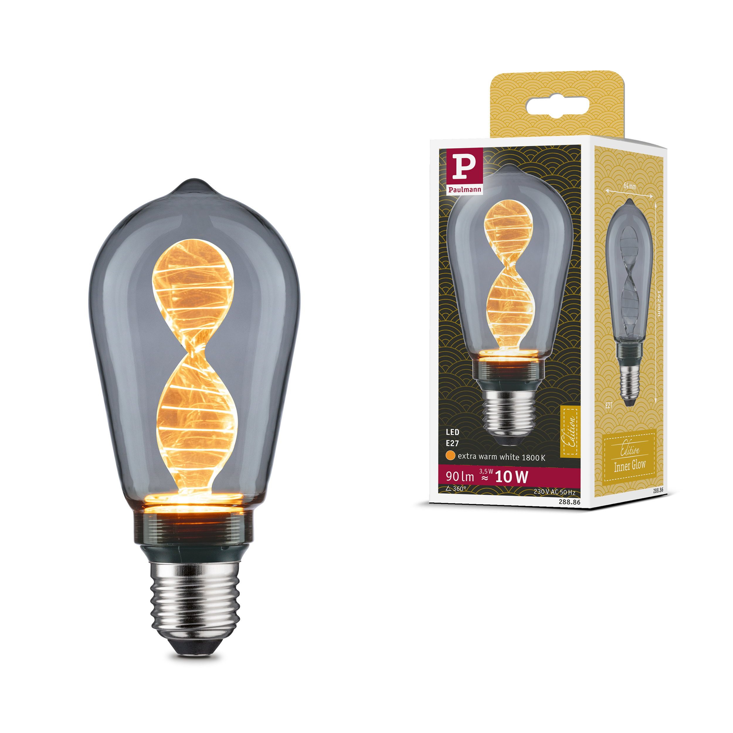 Paulmann LED-Leuchtmittel Inner Glow Edition LED Kolben Helix E27 230V 90lm 3,5W 1800K Rauchglas, E27, 1 St.