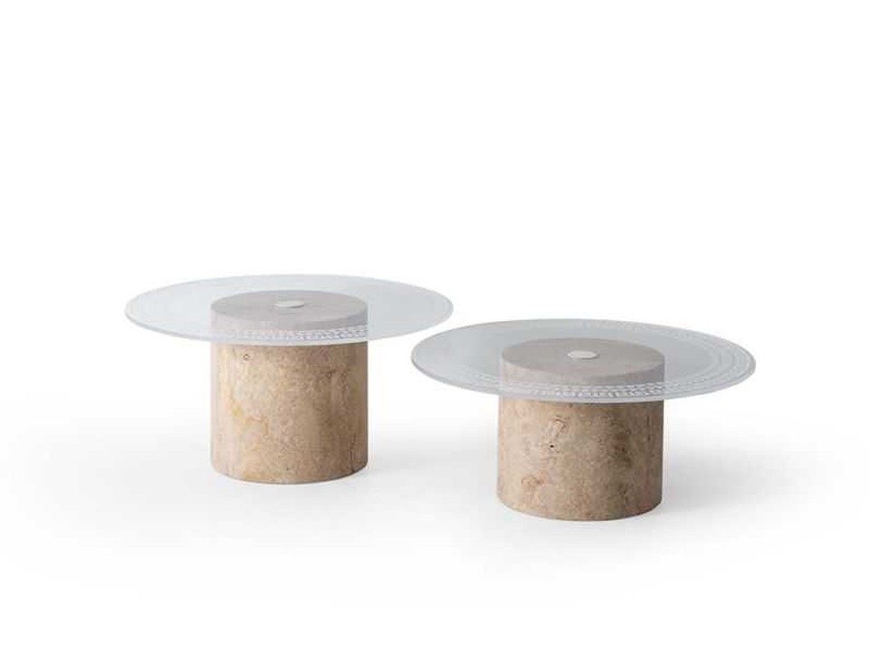 Xlmoebel Satztisch Runde Couchtische aus Glas und Holz in Beige von XLMOEBEL (2-teilig, 2-St., 2er-Set), Made in Europa