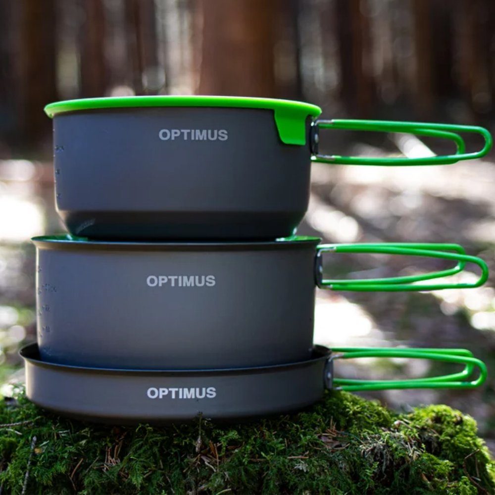 OPTIMUS Topf-Set Camping Topf 1,16 Terra 4 Alu Pfanne schwarz / Kochset kg Camp grün Küche Geschirr