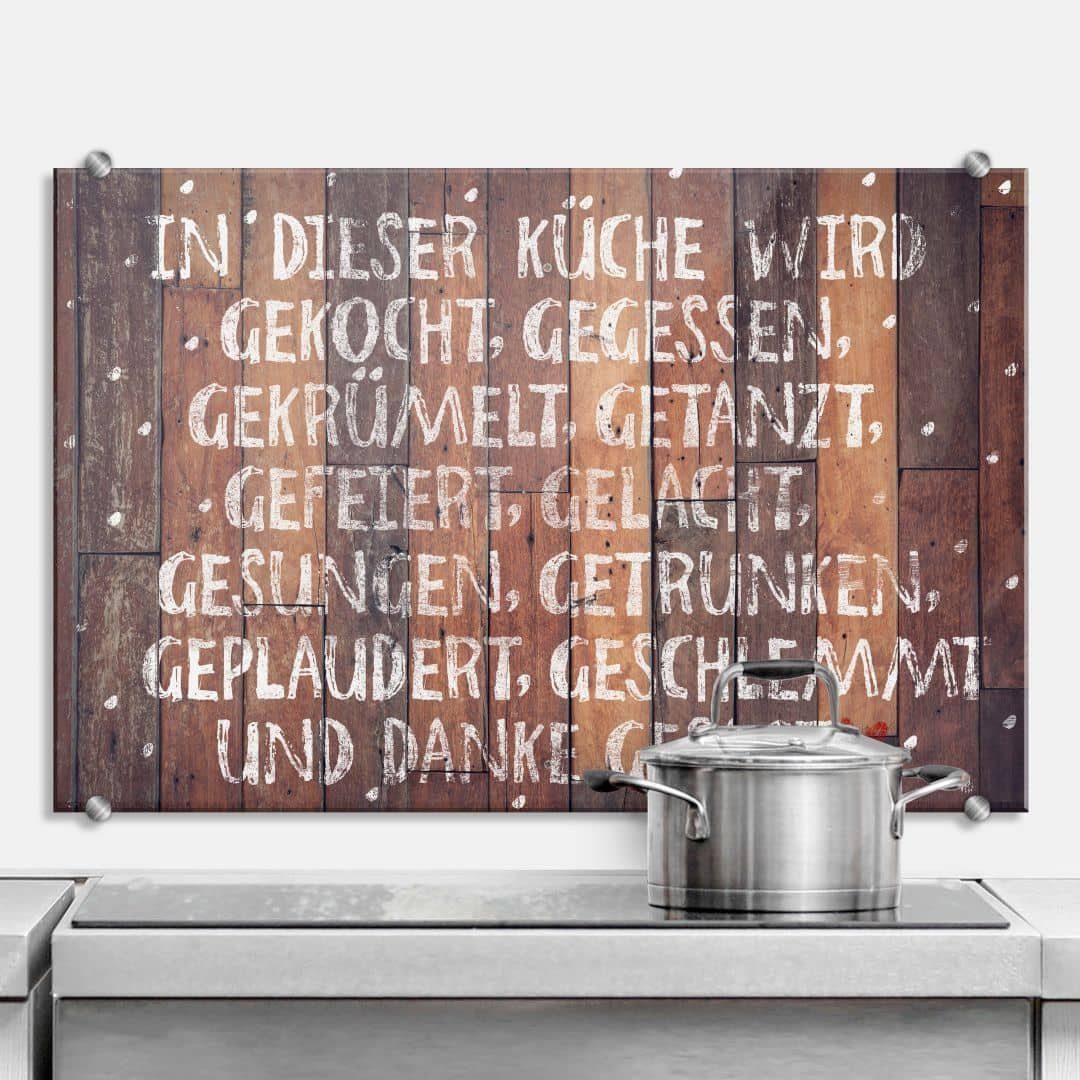 K&L Wall Art Gemälde Glas Gelacht Spruch Küche Spritzschutz Gekocht Gegessen montagefertig Küchenrückwand Getrunken, mit