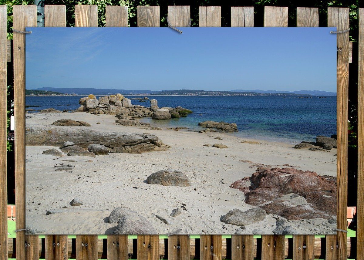 Thumbnail - Wallario Sichtschutzzaunmatten Felsen auf einem Sandstrand