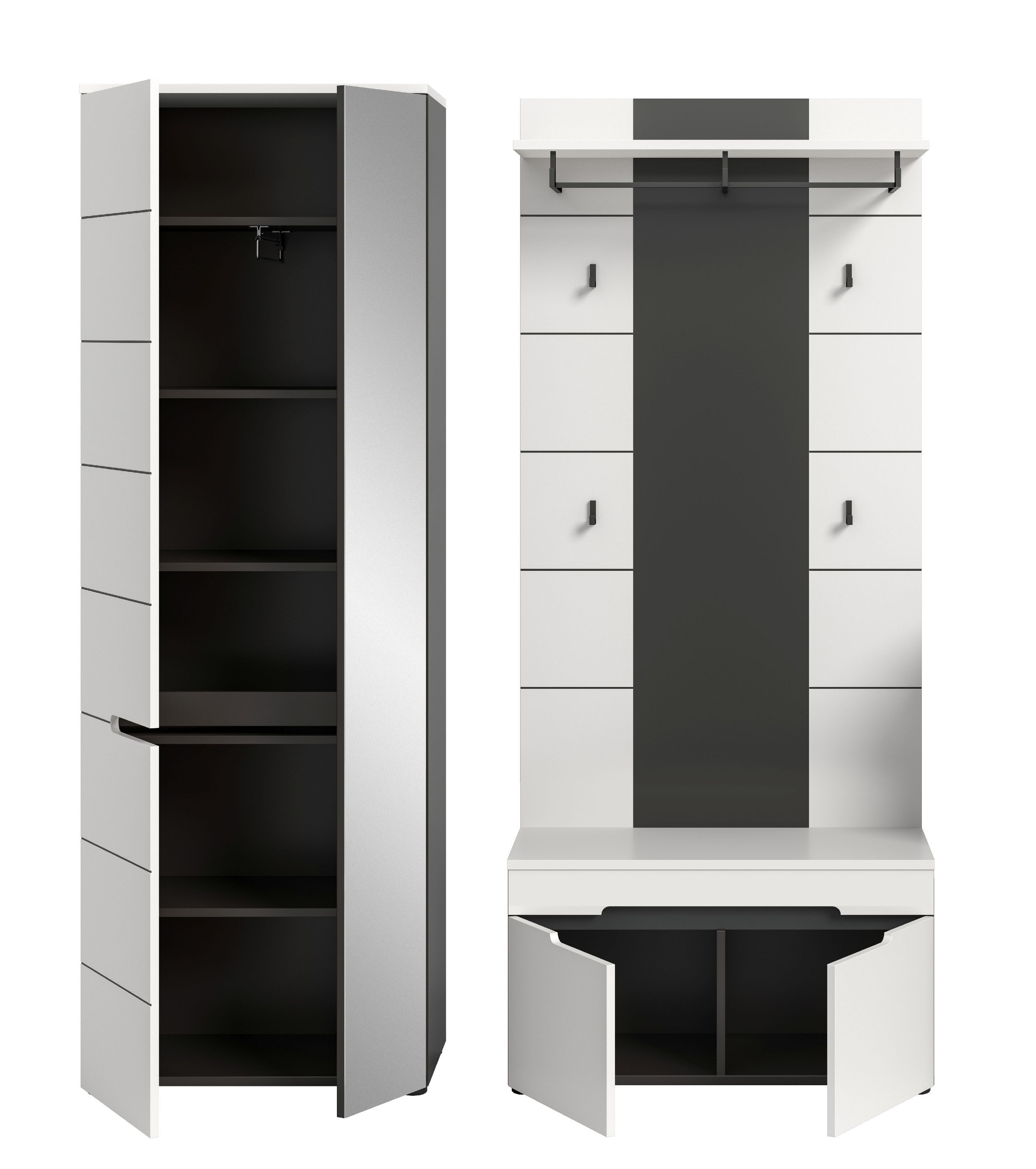 xonox.home Garderoben-Set, (3tlg. Set inkl. Garderobenschrank, Sitzbank, Paneel), Basalt grau Nachbildung Melamin beschichtet modern 160x190x37 cm