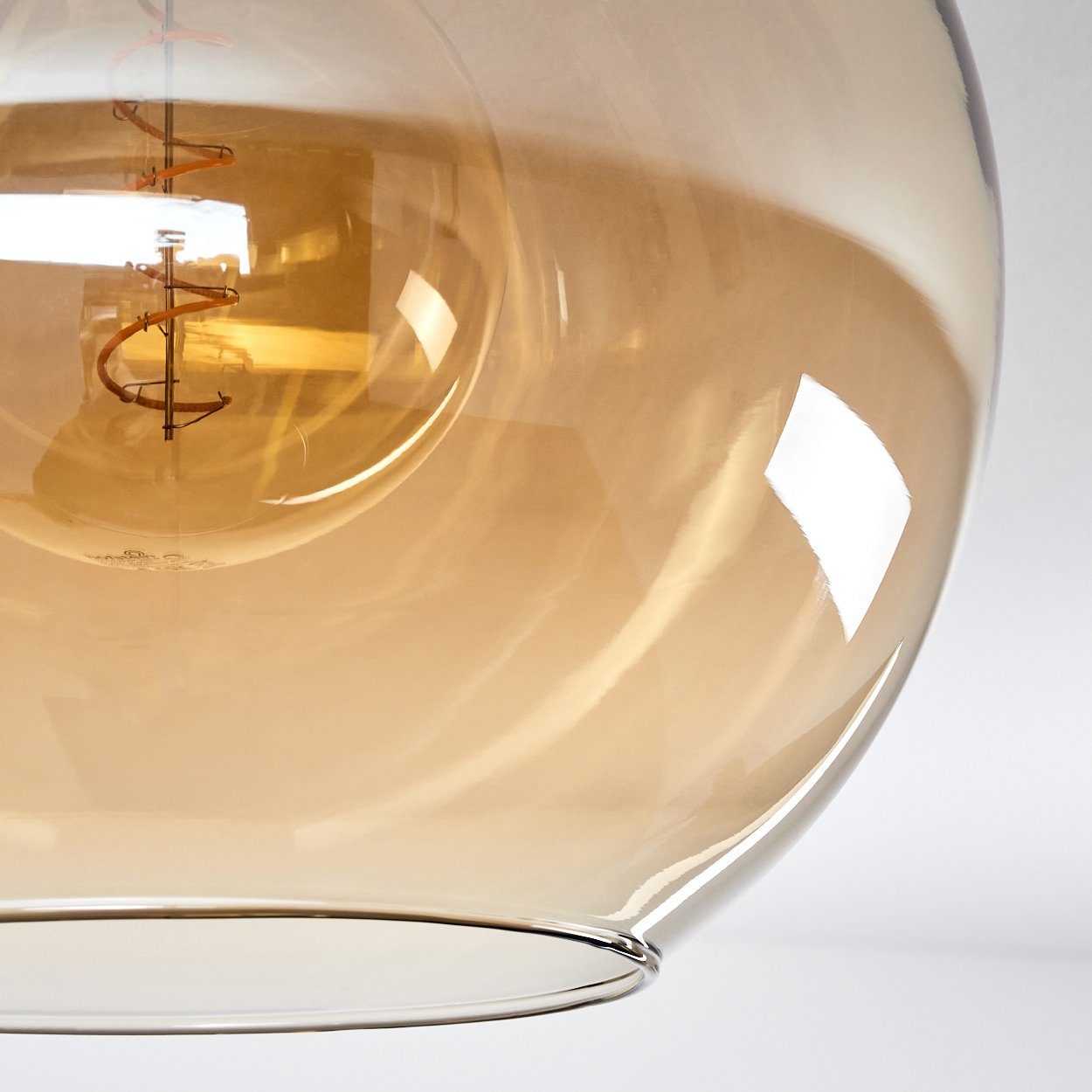3xE27 Deckenleuchte Metall/Glas Retro/Vintage-Design (30cm), Schirmen hofstein mit aus »Cesaro« Leuchtmittel, aus ohne Schwarz/Bernsteinfarben, im Glas in Deckenlampe Leuchte