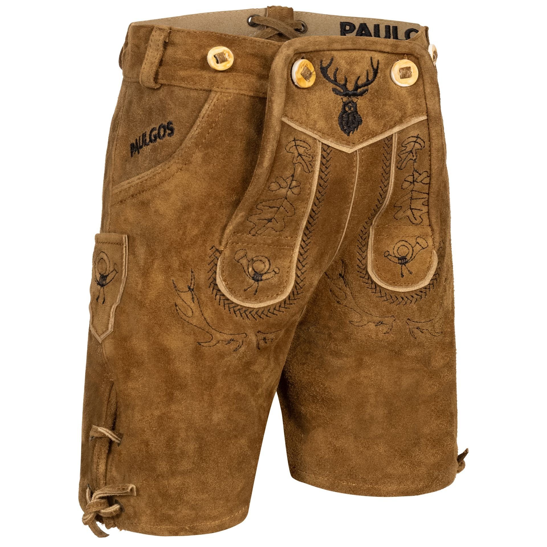 PAULGOS Trachtenhose PAULGOS Kinder Trachten Lederhose kurz - KK2 - Echtes Leder - Größe 86 - 164 Hellbraun