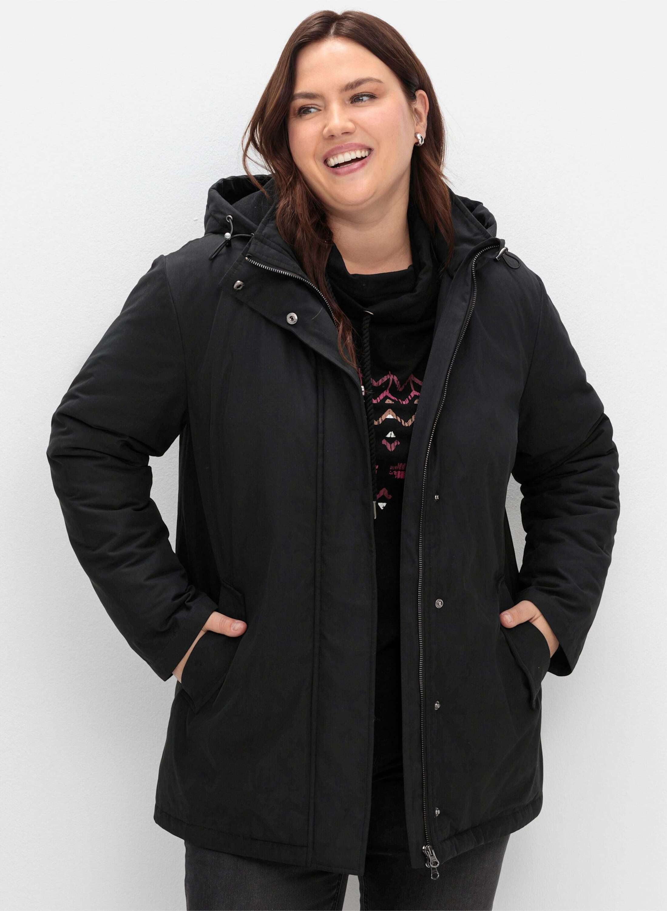 Sheego Allwetterjacke Parka Langarm mit gefütterter Kapuze und 2-Wege-Zipper