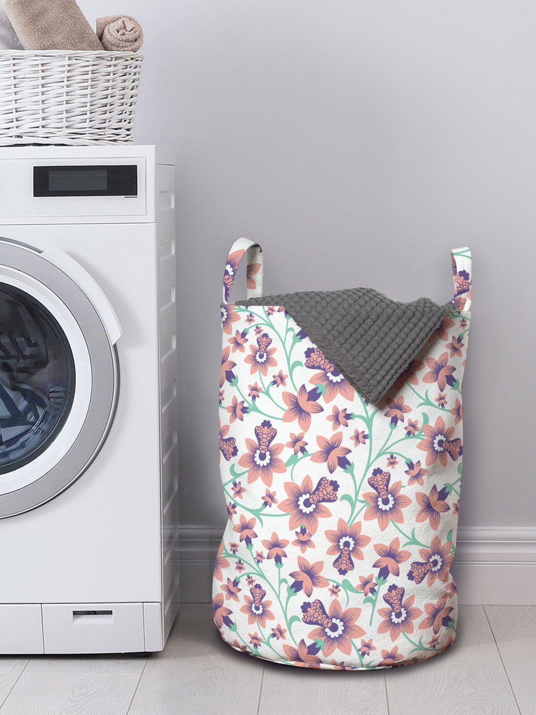 Abakuhaus Wäschesäckchen Wäschekorb mit Kordelzugverschluss Waschsalons, Sommer-Art-Retro Griffen Blumen Blumen für