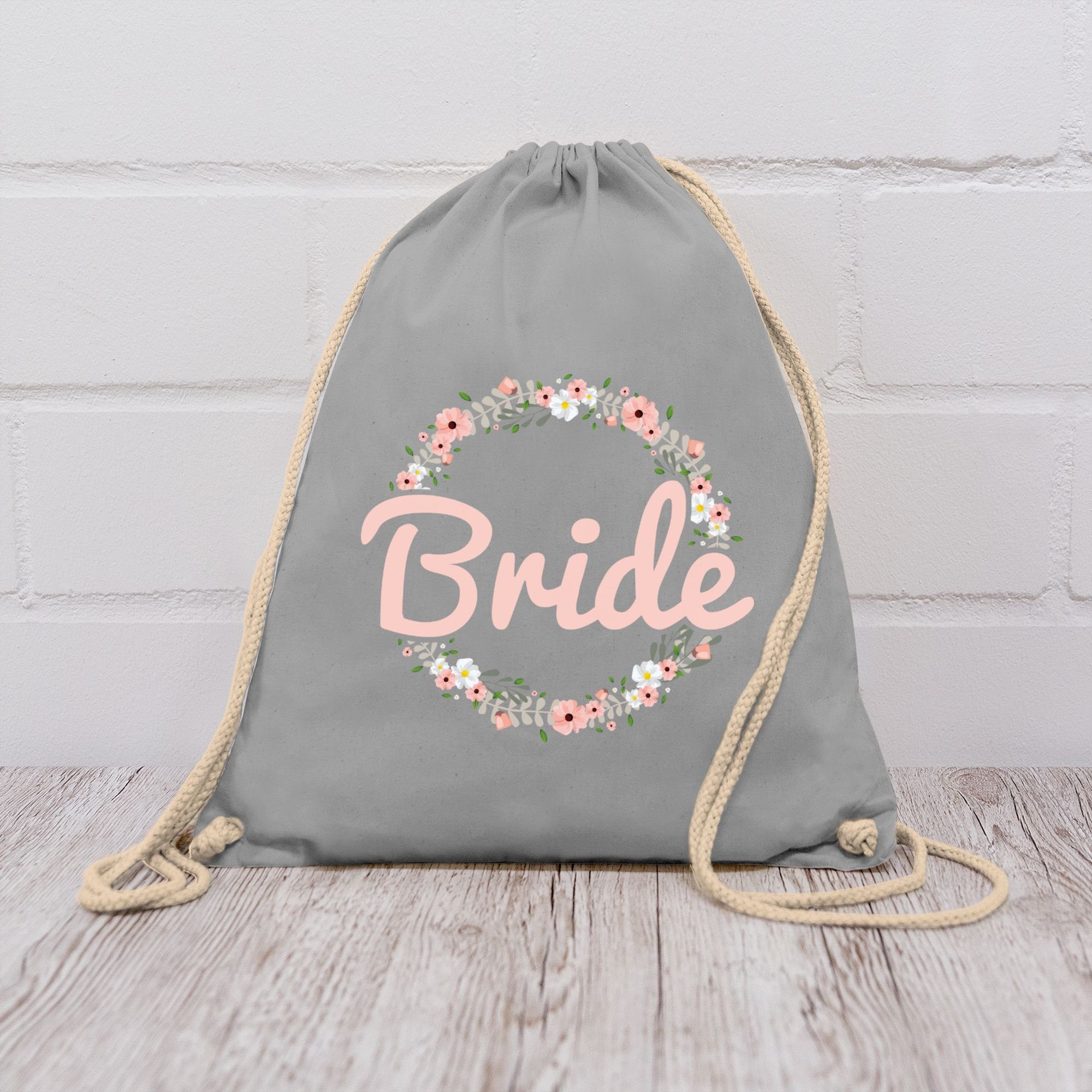 Shirtracer Turnbeutel Bride Blumenkranz rosé, JGA Junggesellenabschied Frauen