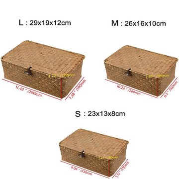 Caterize Aufbewahrungskorb Körbe mit Deckel,rechteckiger Rattankorb mit Deckel, geflochtener Korb