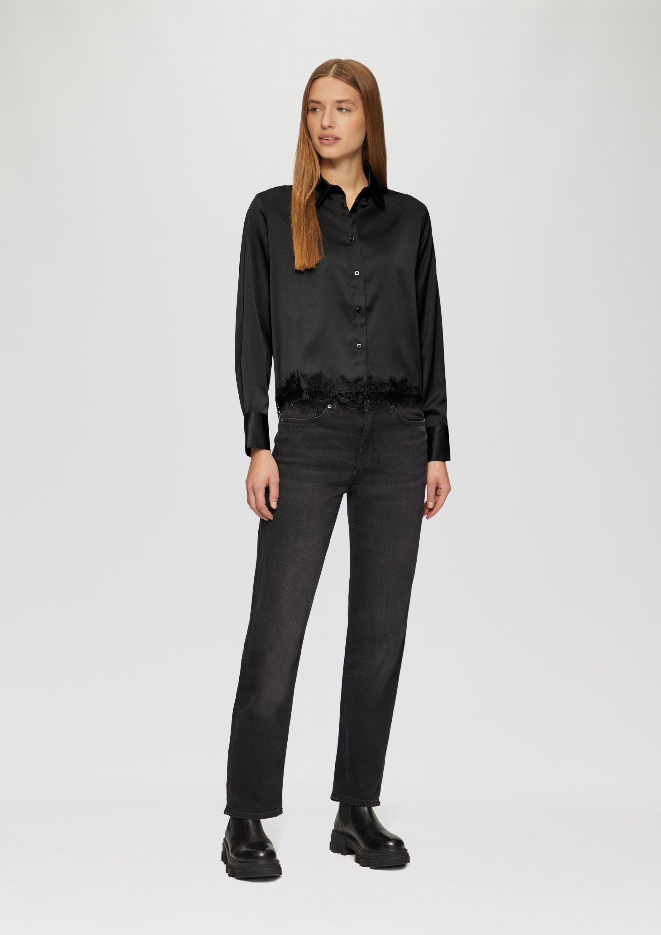 s.Oliver Langarmbluse Bluse Satin-Bluse mit Spitzen-Detail