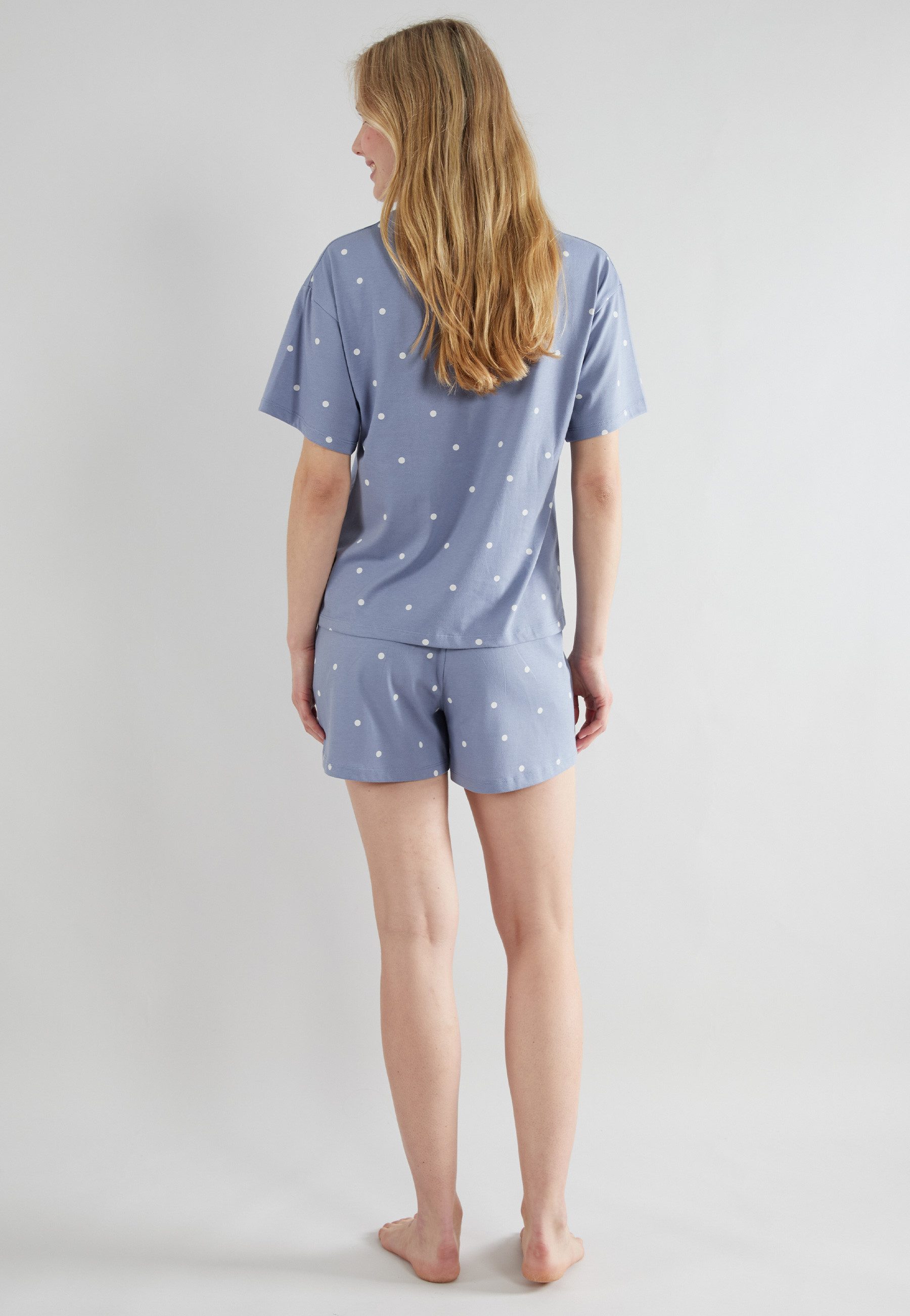 TOM TAILOR Shorty Charlotte (2 tlg) gepunktet, Kurzarm, Rundhalsausschnitt, kurze Hose, feminin, bequem