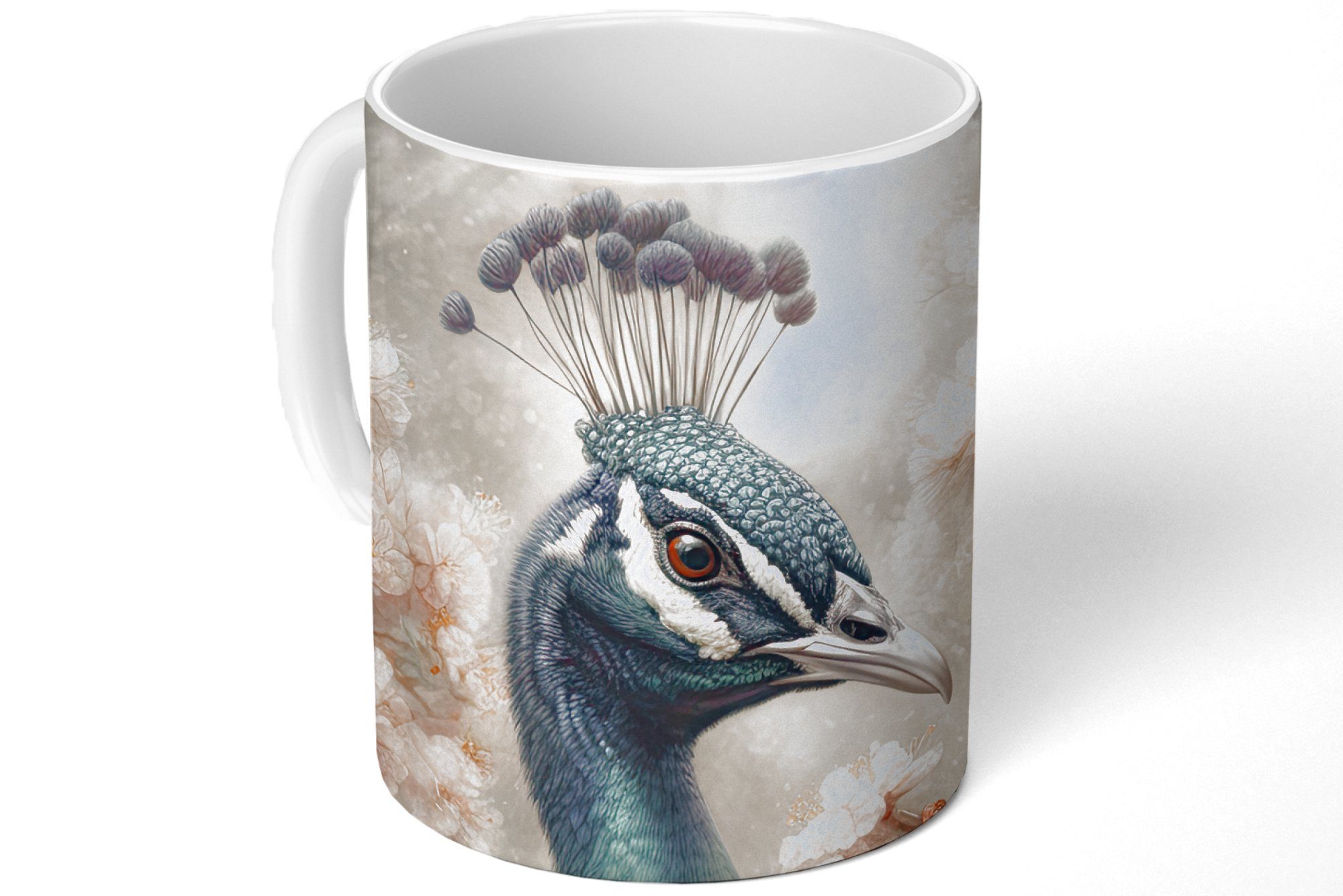 - Geschenk Teetasse, MuchoWow Vögel Blumen Botanisch, - Baum Becher, Kaffeetassen, Keramik, - - Tasse Teetasse, Pfau