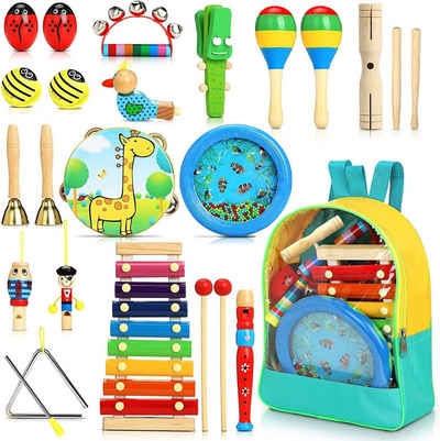POPOLIC Spielzeug-Musikinstrument 24 Stück Instruments Percussion Holzspielzeug, Kinderspielzeug Geschenke für Kleinkinder