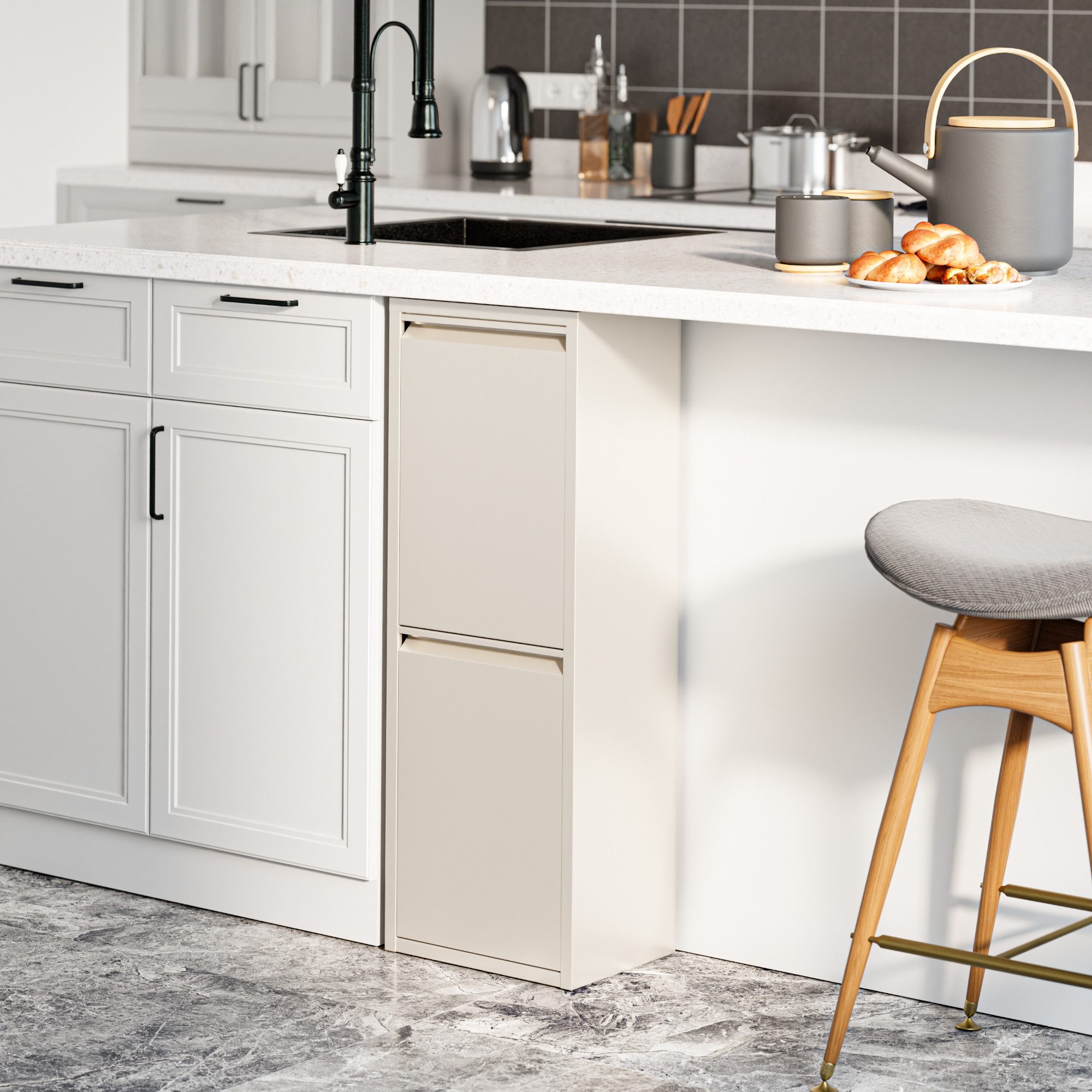 en.casa Mülltrennsystem, »Sollentuna« mit 2 Kippfächern Metall 2 x 14 L Eimer Pfefferweiß