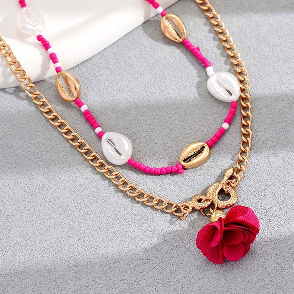 Damenschmuck Blume Muschel Körperkette gewebte LAKKEC Charm-Kette Perlen Taillenkette