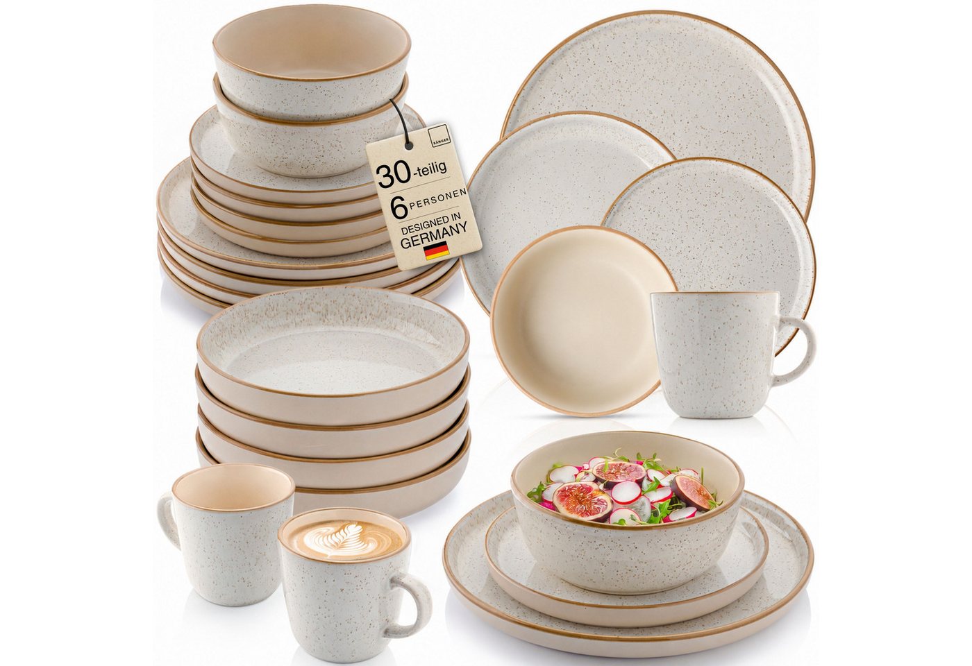 SÄNGER Tafelservice Rio Geschirrset (30-tlg), 6 Personen, Steingut, Handmade, Beige, Erweiterbar, VALUE COLLECTION