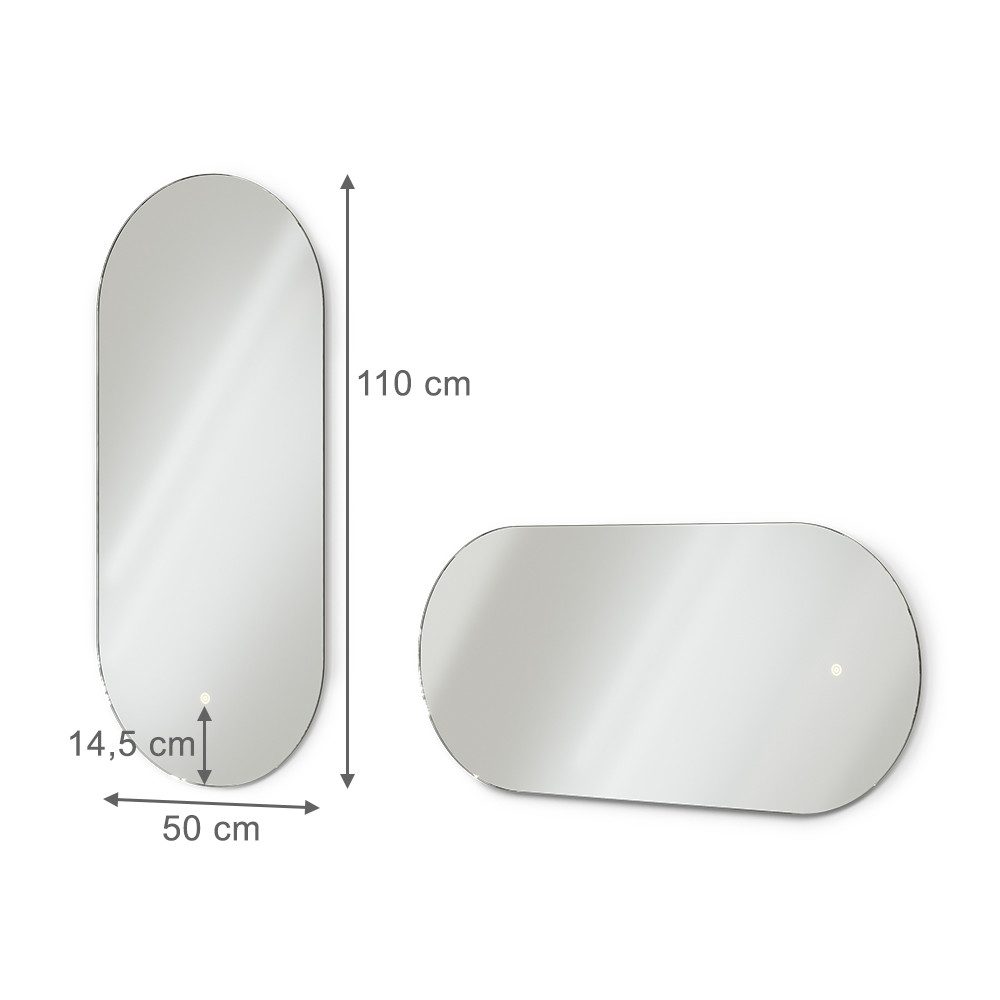 Vicco Badspiegel, Weiß, 110 x 50 cm mit LED Beleuchtung (1-St)