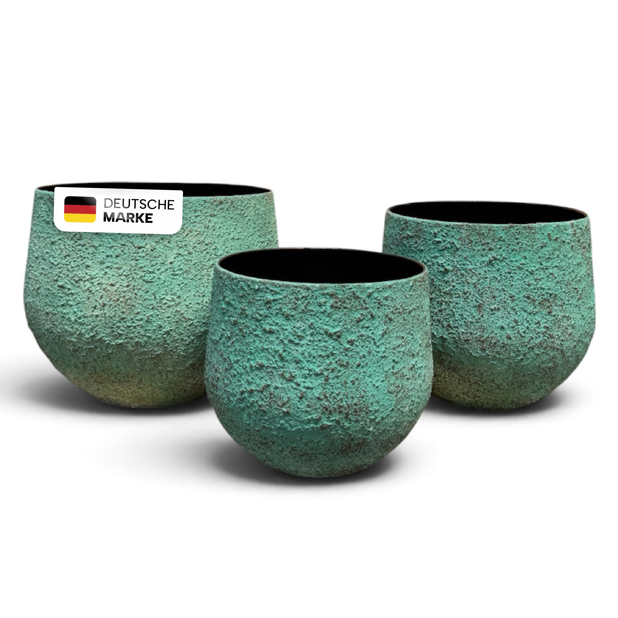 NATIV Blumentopf Pflanztöpfe Metall 3er-Set Türkis-Grün in strukturierter Patina-Optik (3 St), besonders leicht