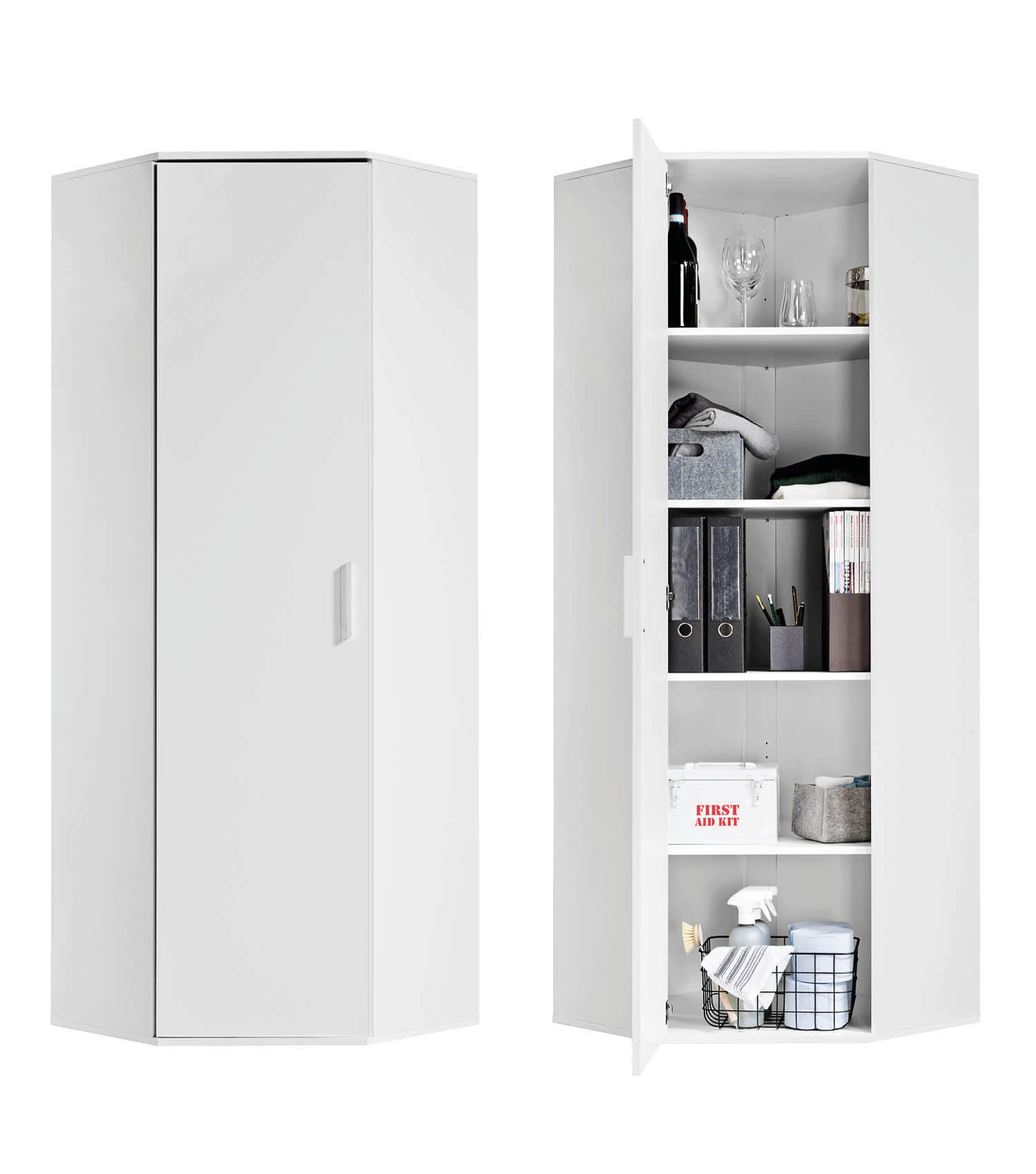 mokebo Mehrzweckschrank Der Lange Eckschrank (64x180 cm, mit 4 Einlegeböden) Eckschrank, Aktenschrank, Flurschrank oder Schrank in Weiß