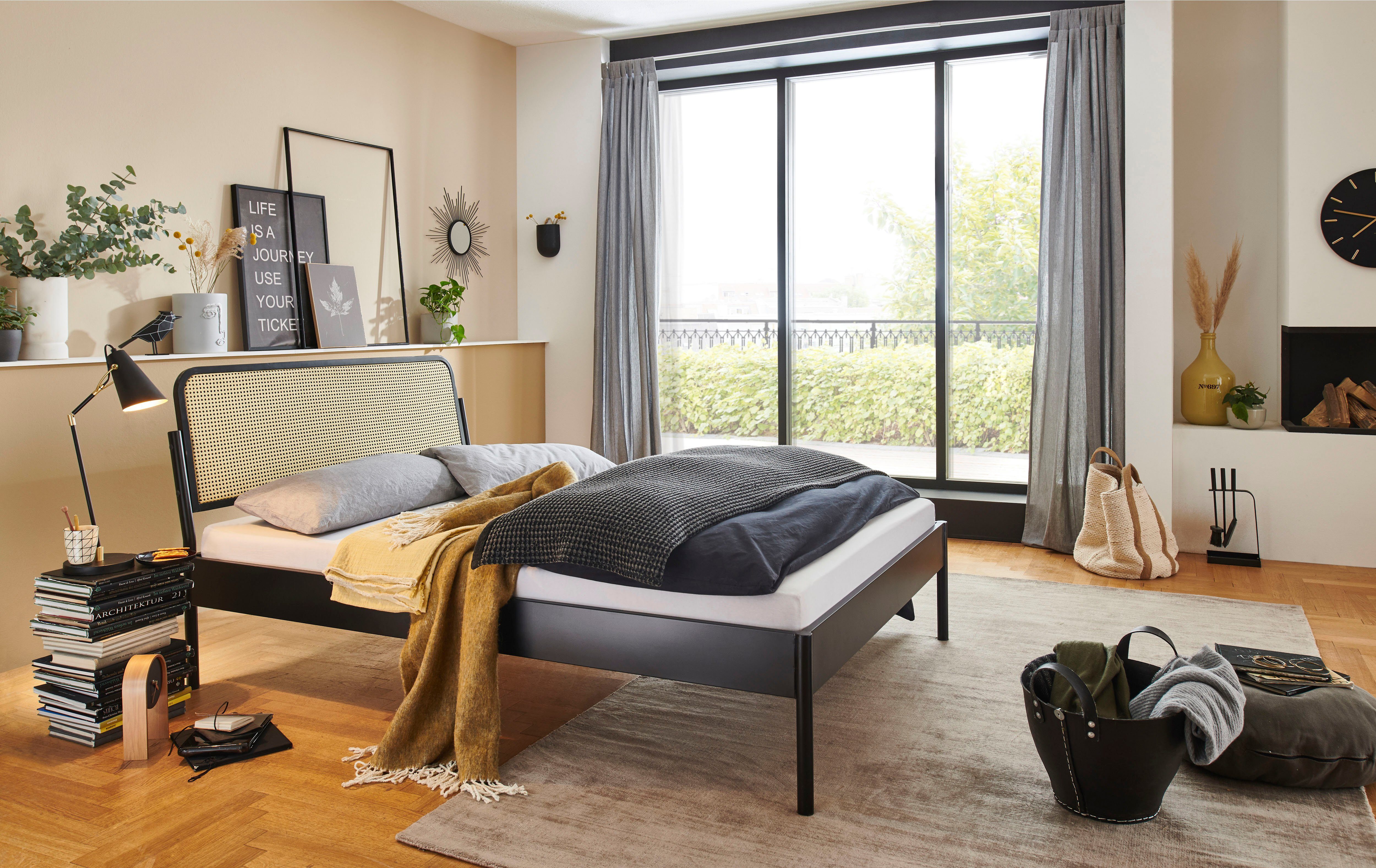 ATLANTIC home collection Metallbett, mit Rattan im Kopfteil