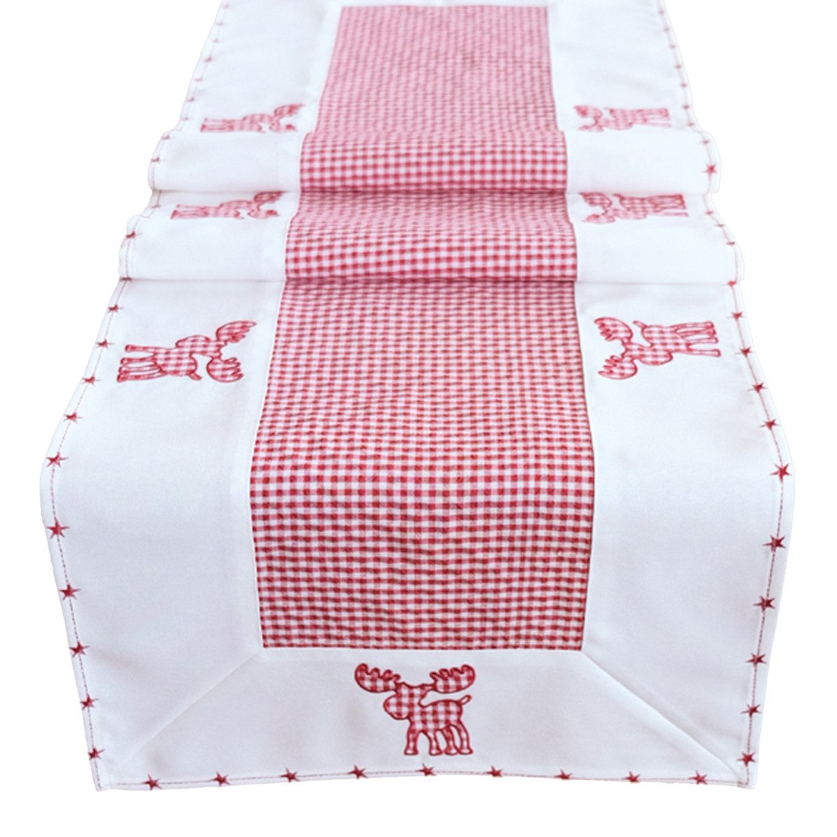 heimtexland Tischdecke Tischdeko Weihnachten Vichy Karo Elch Applikation (Typ282 1-tlg, 1-teilig), Tischläufer I Tischband I 40 x 140 cm I bestickt