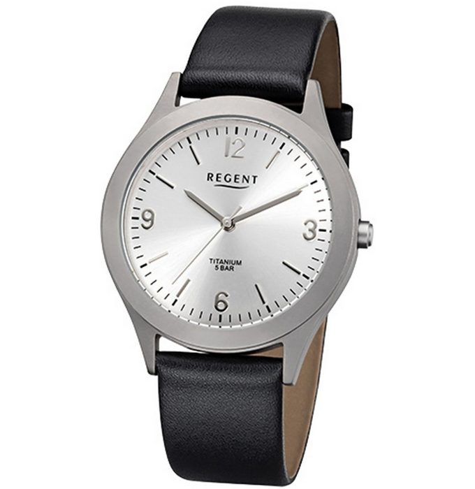 Regent Quarzuhr Regent Herren-Armbanduhr schwarz Analog (Armbanduhr) Herren Armbanduhr rund mittel (ca. 37mm) Titan Elegant