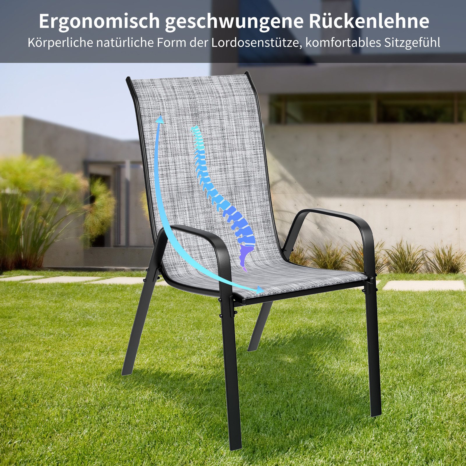 TLGREEN Stapelstuhl Gartenstühle Stapelstuhl,Camping Stapelbar Hochlehner, (Terrassenstuhl Textilene Stahlgestell für Gärten Innenhöfe Balkone Restaurants, 4 St – Bild 4 von 5