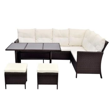 vidaXL Garten-Essgruppe 4-tlg Garten Lounge Set mit Auflagen Polyrattan Braun Sitzgruppe Set L