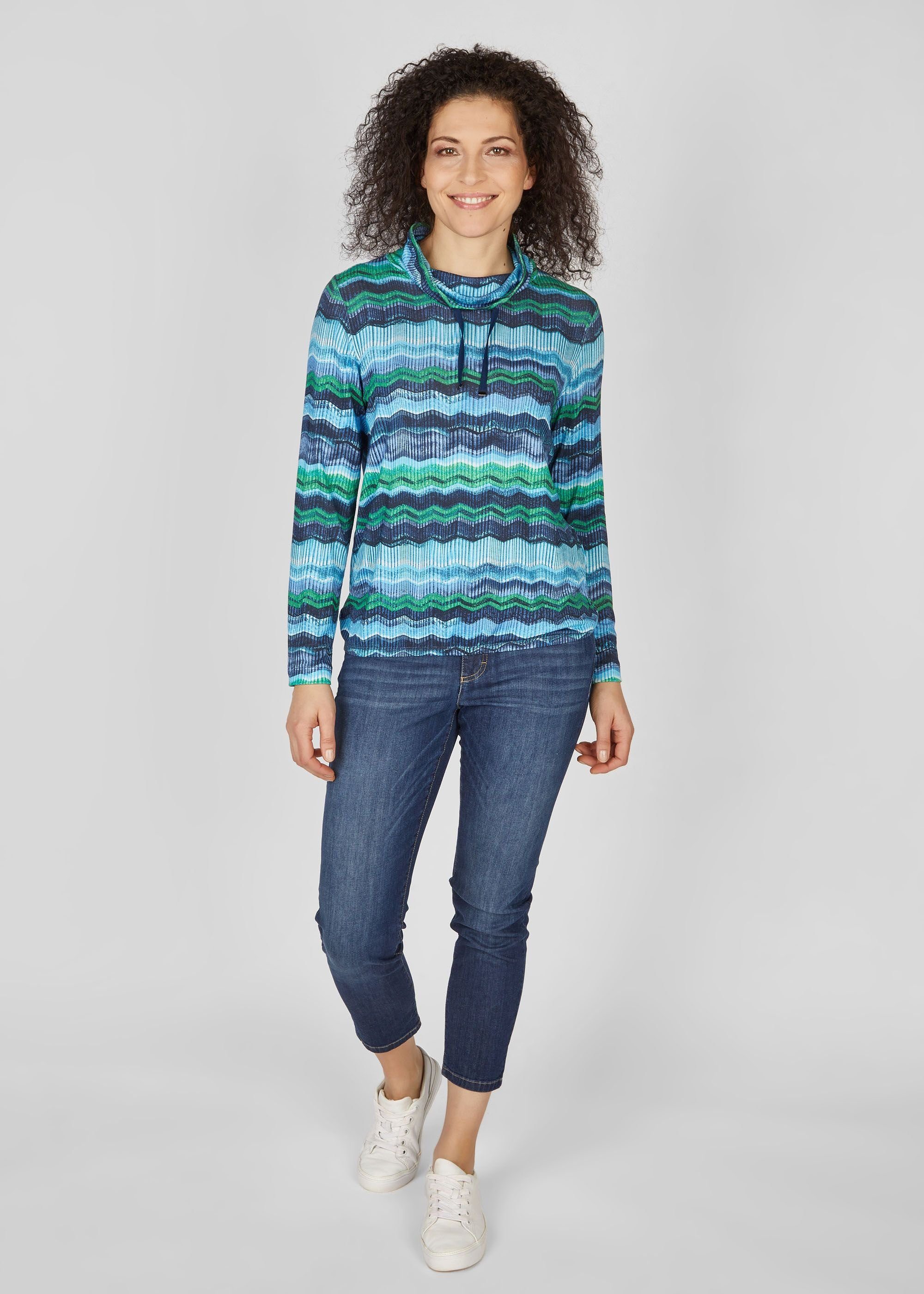 Langarmshirt - Shirt langarm - Wasserfall Kragen - Blue Romance