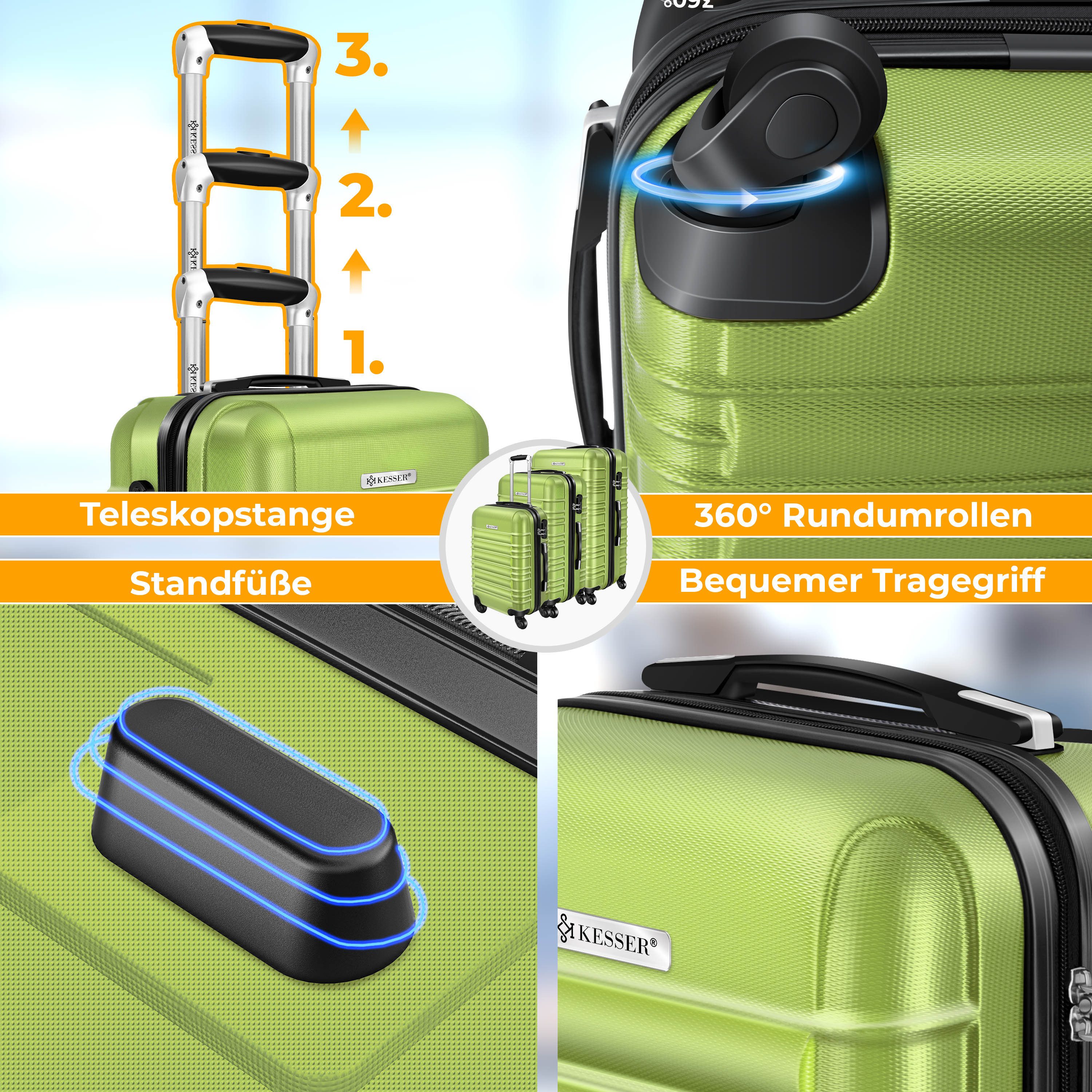 KESSER Hartschalen-Trolley Reisekoffer Handgepäck 55L Koffer Inkl. Kofferwaage + Gepäckanhänger, 4 Rollen, Rollkoffer ABS-Hartschale mit 4 Rollen, Zahlenschloss & Teleskopgriff