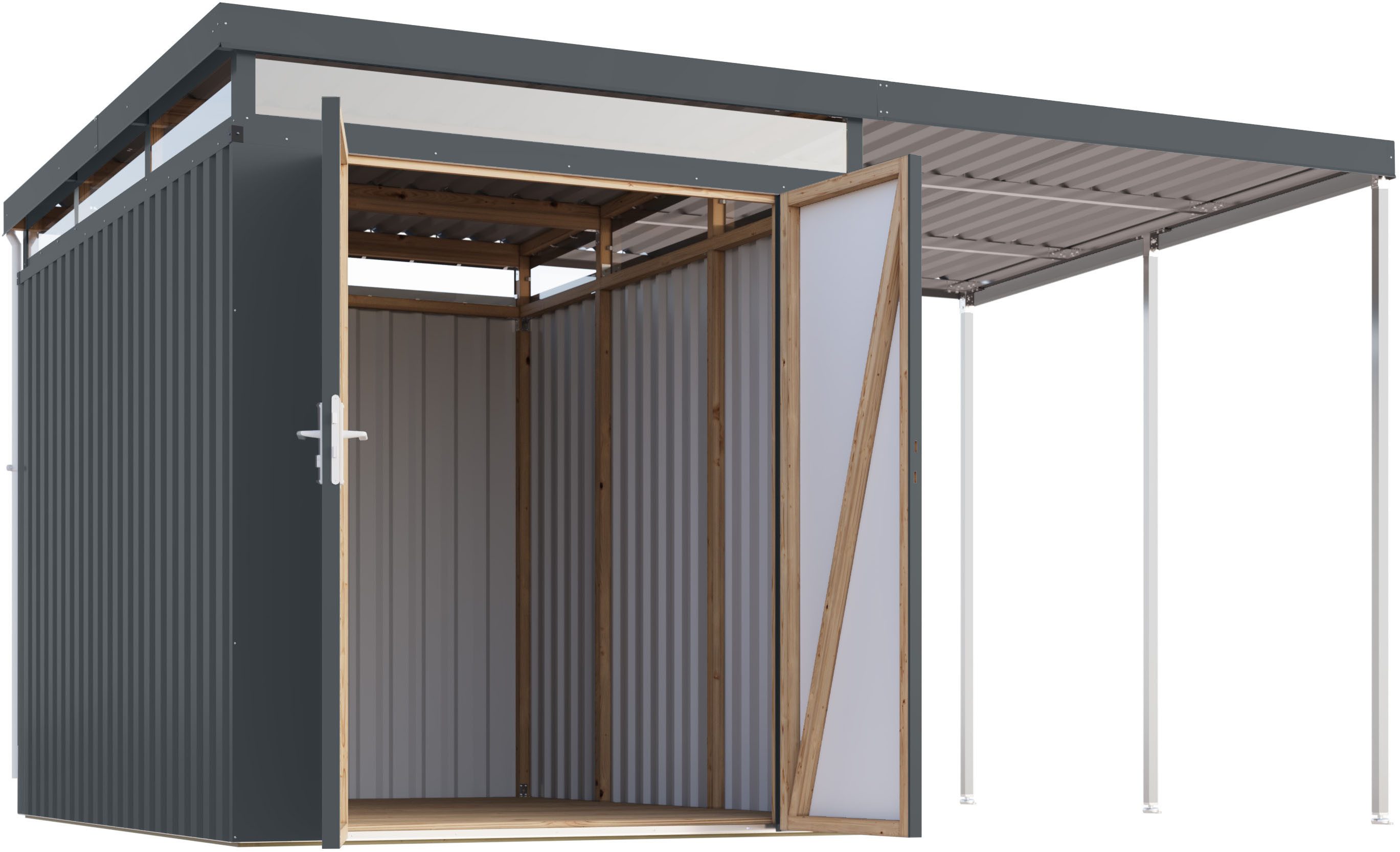 Karibu Gerätehaus Titanium 2,5 SET mit Anbaudach, BxT: 414x292 cm, Made in Germany