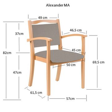 einrichtungsdesign24 Armlehnstuhl 4-Fußstuhl Holzstuhl mit Armlehnen Alexander Seniorenstuhl Esszimmer, Gestell aus Massivholz, stapelbar